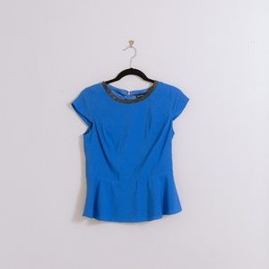 Blue Studded Collar Peplum Top-Express